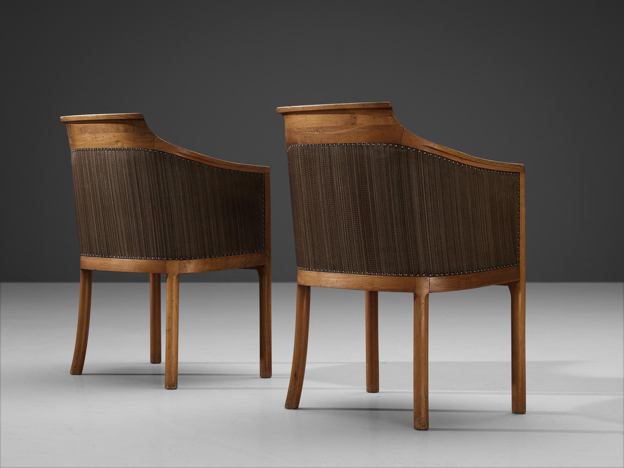 Organic Material Swedish Elegant Pair of Armchairs in Walnut and Horsehair