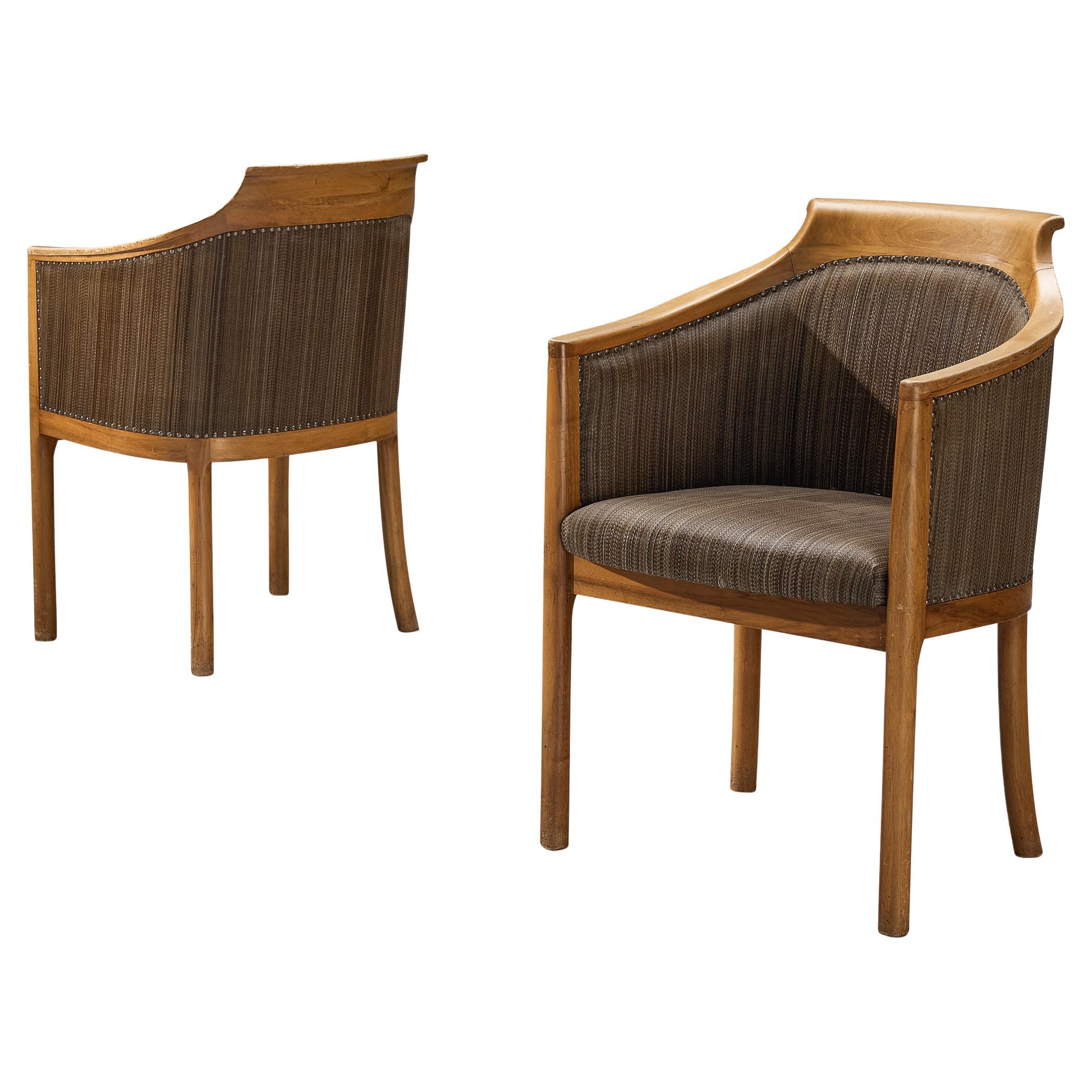 Swedish Elegant Pair of Armchairs in Walnut and Horsehair
