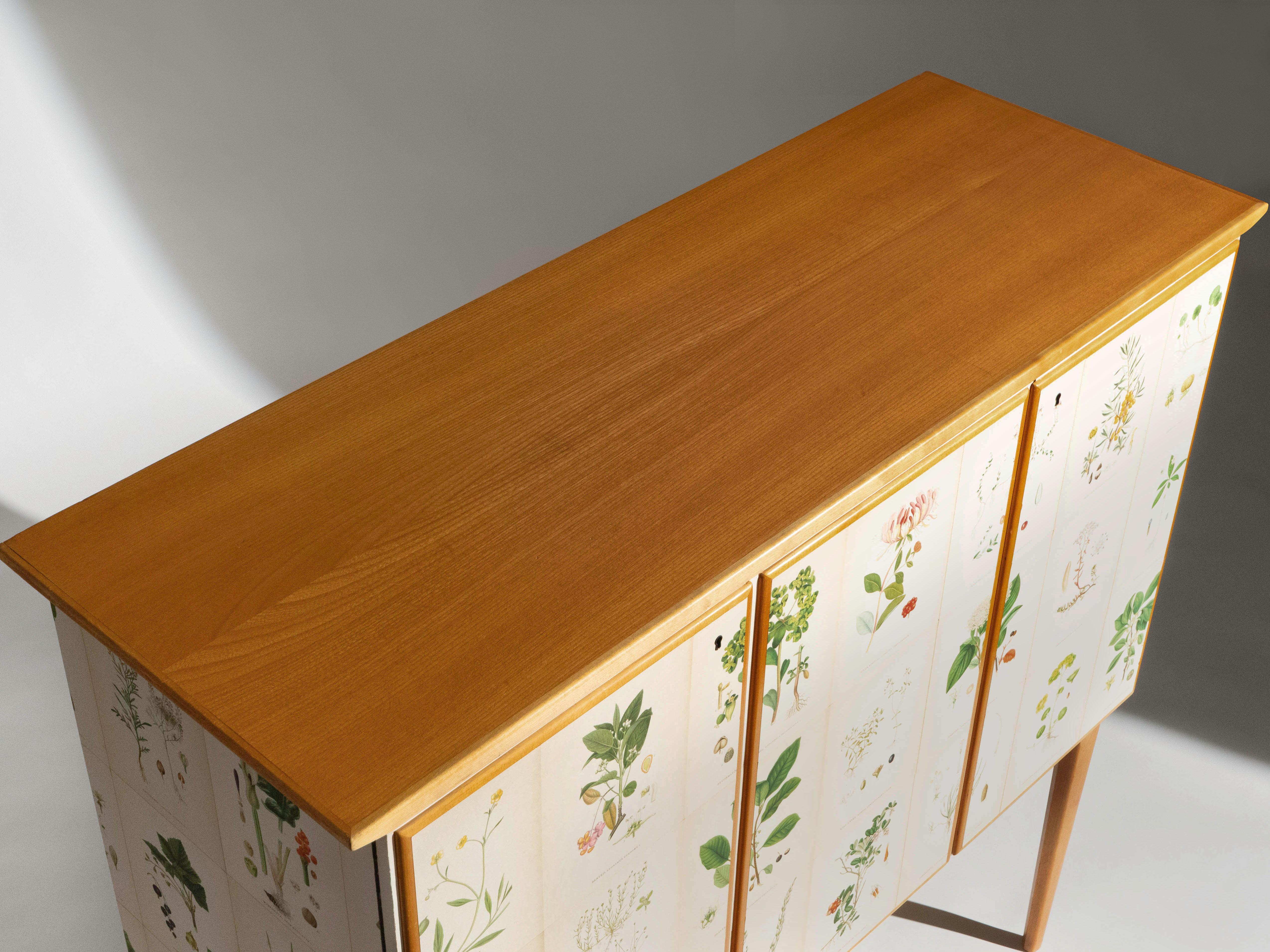 Swedish Elm Cabinet with Nordens Flora Illustrations, Josef Frank Style 8
