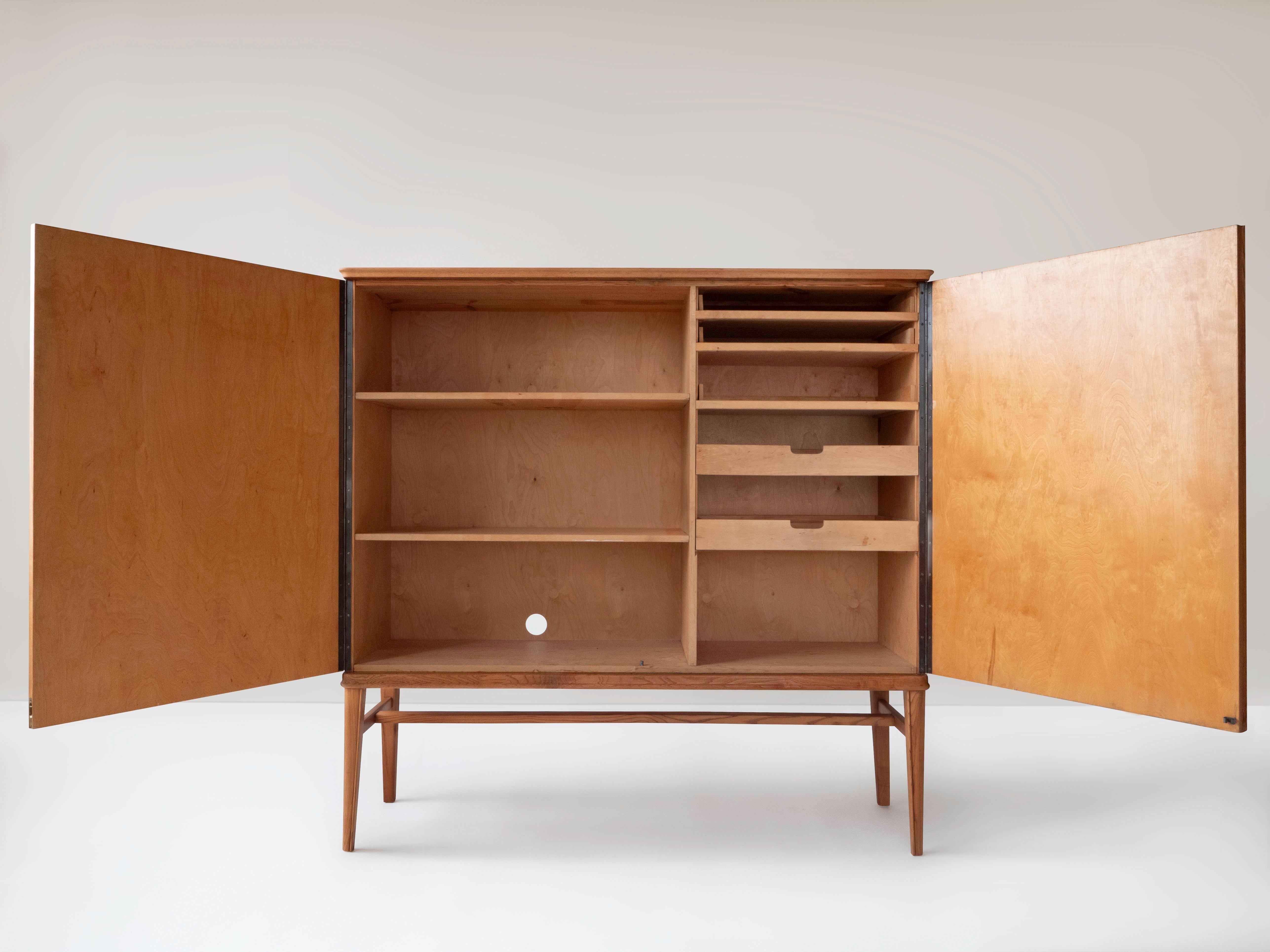 Scandinavian Modern Swedish Elm Cabinet with Nordens Flora Illustrations, Josef Frank Style