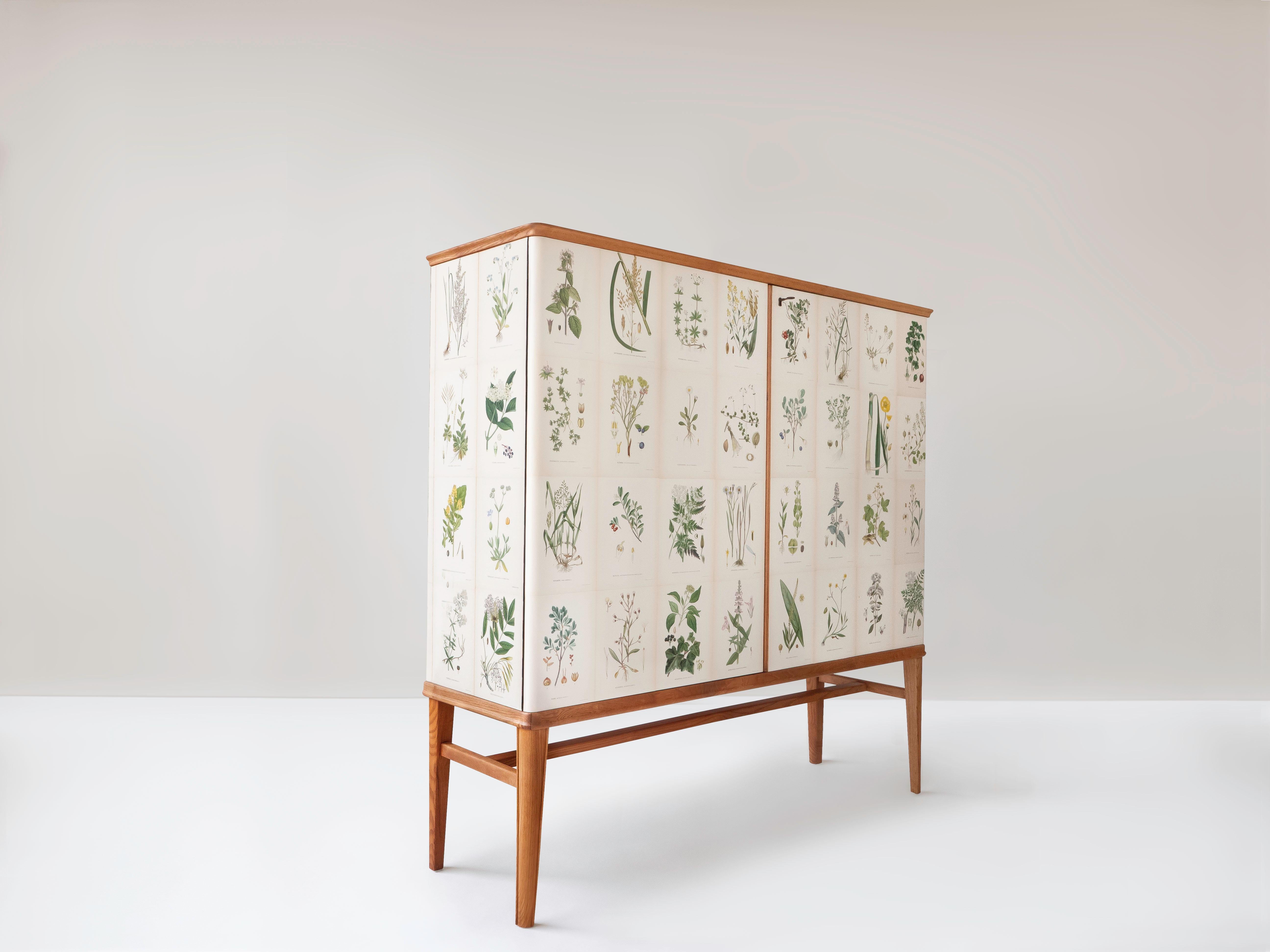 Swedish Elm Cabinet with Nordens Flora Illustrations, Josef Frank Style 3