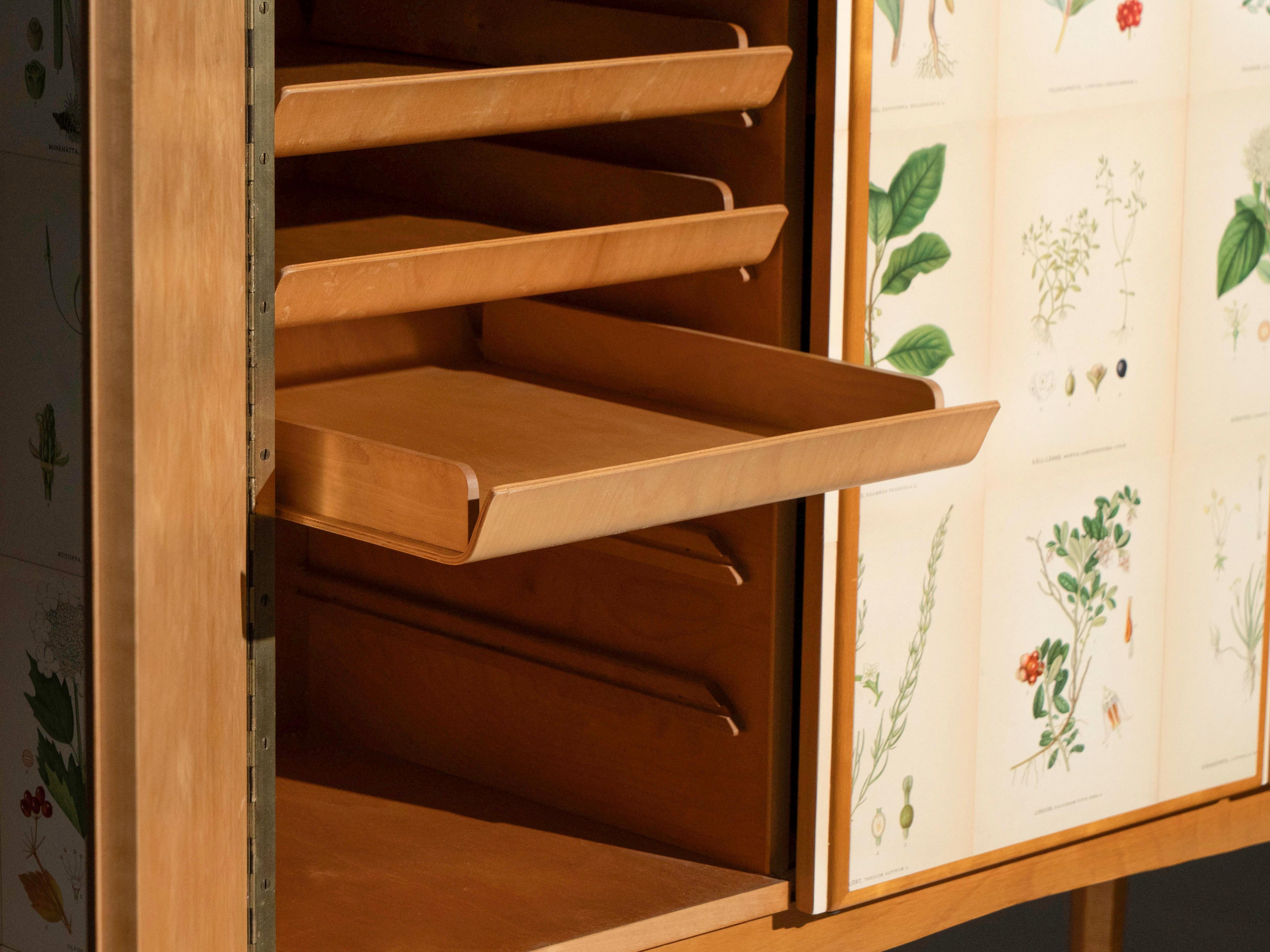 Swedish Elm Cabinet with Nordens Flora Illustrations, Josef Frank Style en venta 2