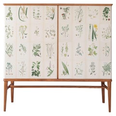 Swedish Elm Cabinet with Nordens Flora Illustrations, Josef Frank Style
