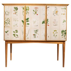 Swedish Elm Cabinet with Nordens Flora Illustrations, Josef Frank Style