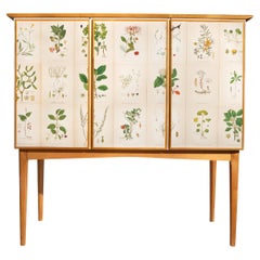 Swedish Elm Cabinet with Nordens Flora Illustrations, Josef Frank Style