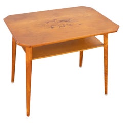 Swedish Elm Side Table With Rosewood, Jacaranda, and Mahogany Intarsia Inlay