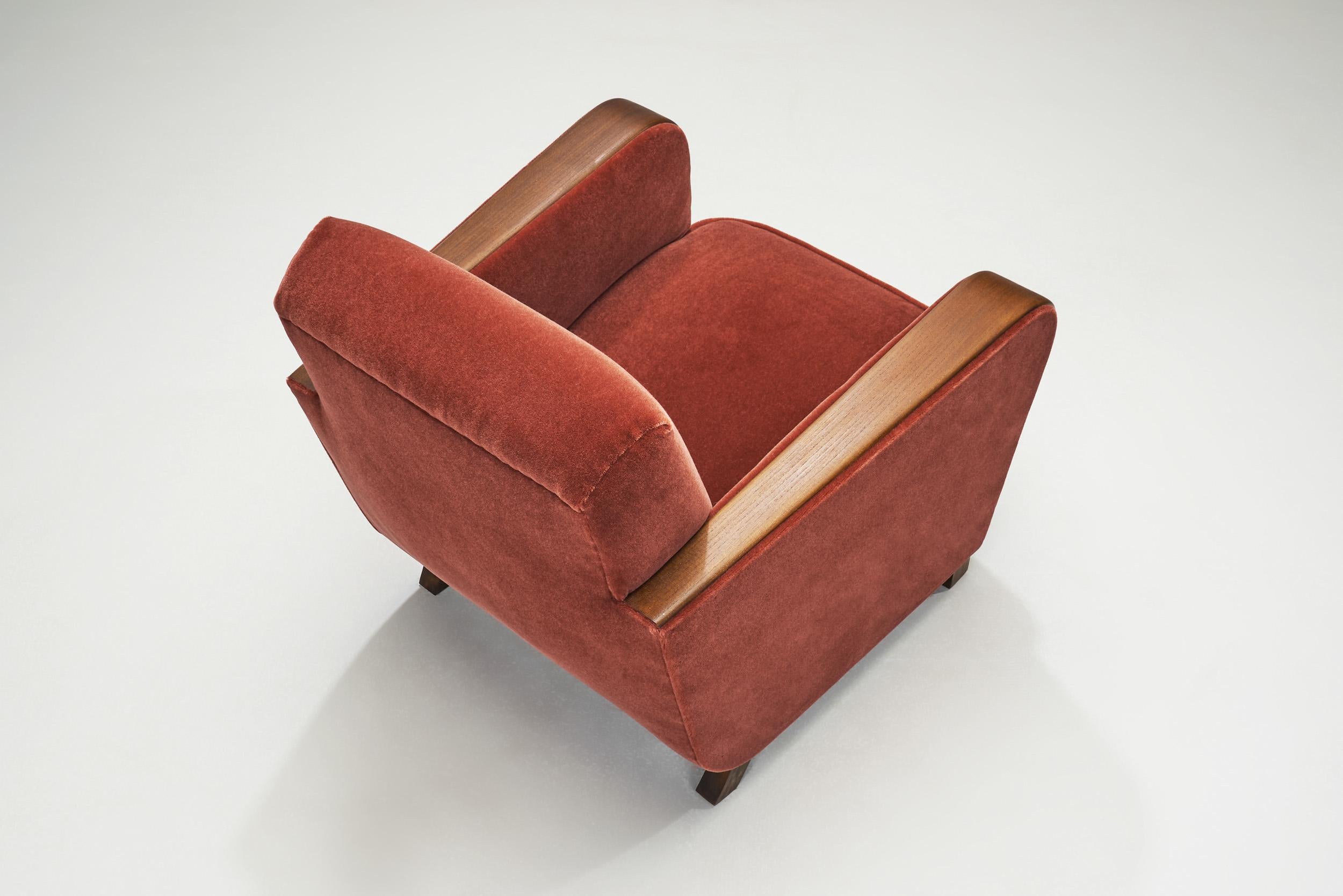 Fabric Swedish Elm Wood Art Deco Lounge Chairs, Sweden ca 1930s