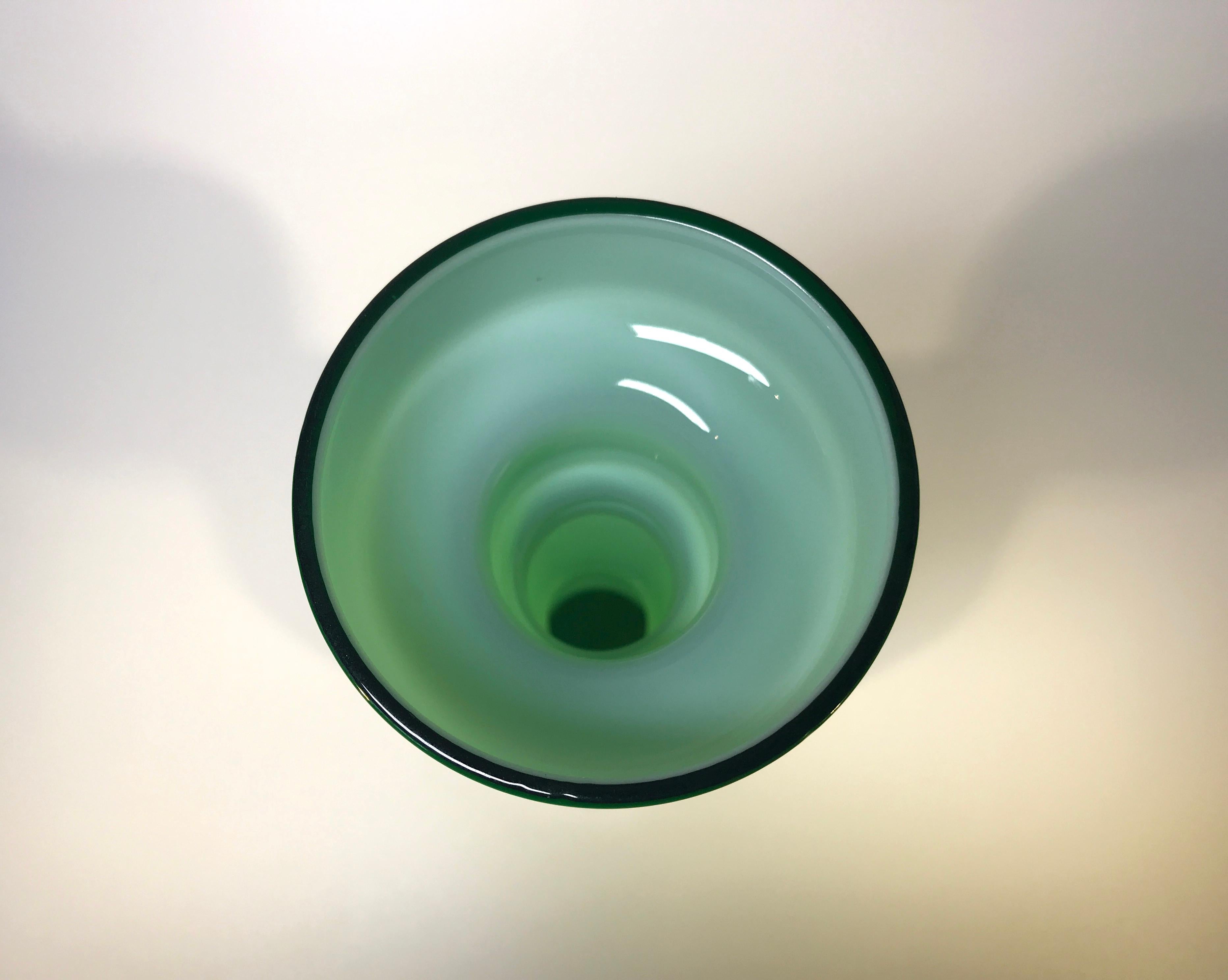 Mid-Century Modern Emerald Green Cased Glass Hooped Vase, Scandinavian Lindshammar, 1960s-1970s