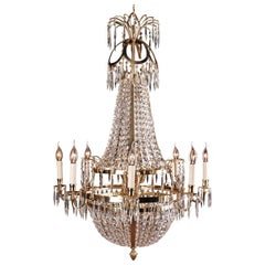 Swedish Empire Ceiling Chandelier in antique Classicist Style brass polished