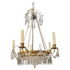 1930 Swedish Empire Chandelier with Crystals and Etched Glass