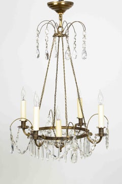 Swedish Empire Cut Crystal and Bronze Five-Light Chandelier