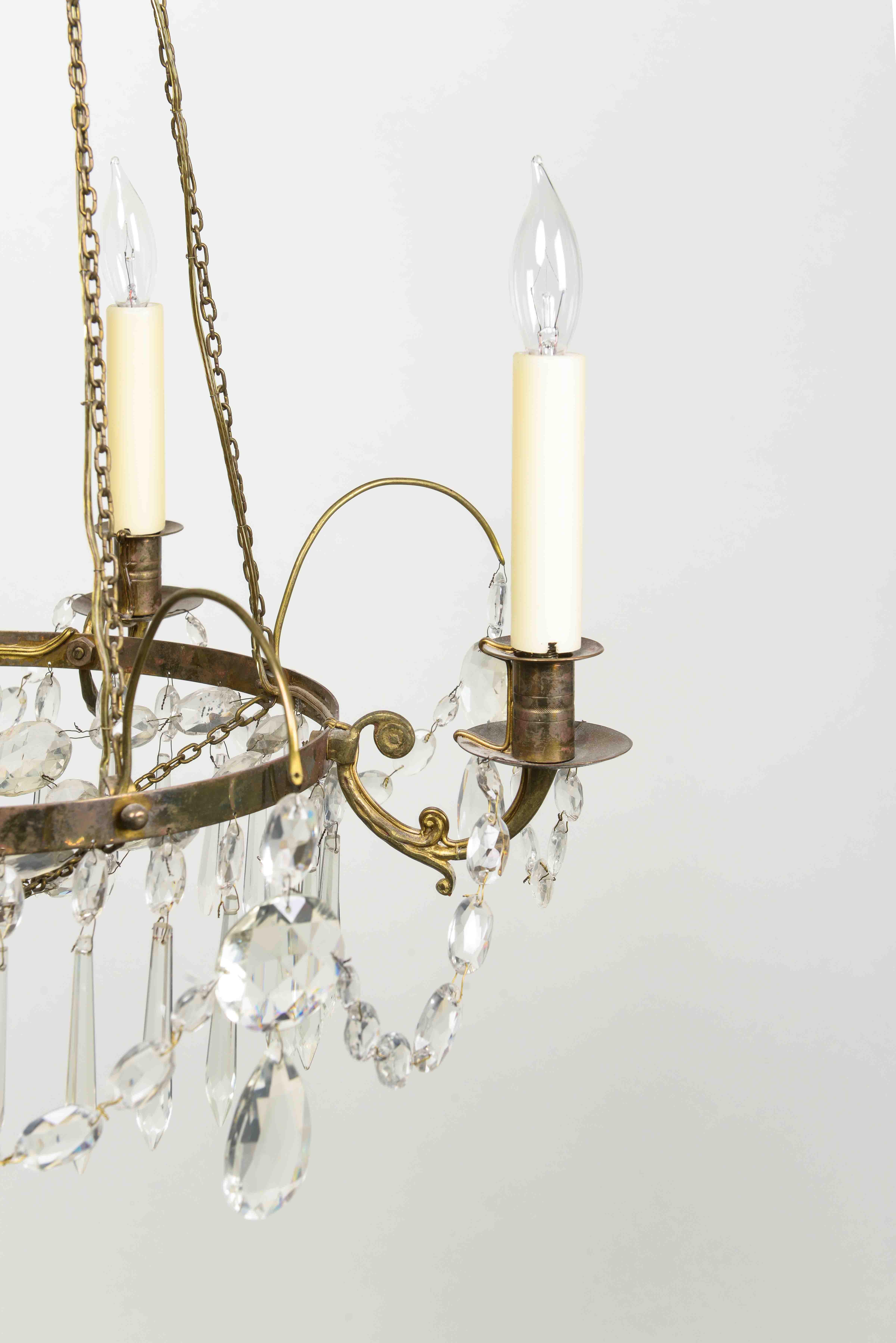 Swedish Empire Cut Crystal and Bronze Five-Light Chandelier For Sale 3