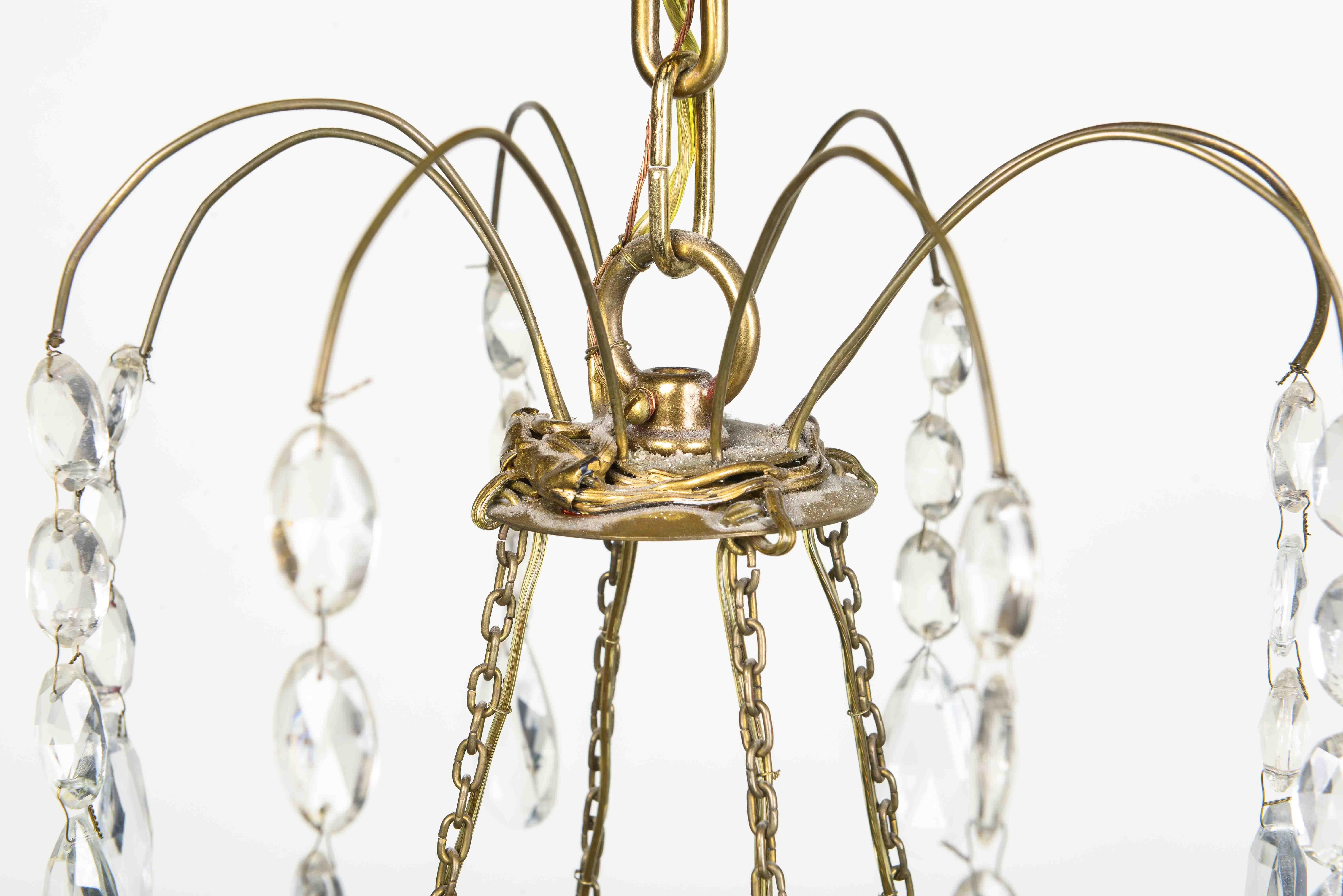 Swedish Empire Cut Crystal and Bronze Five-Light Chandelier For Sale 4