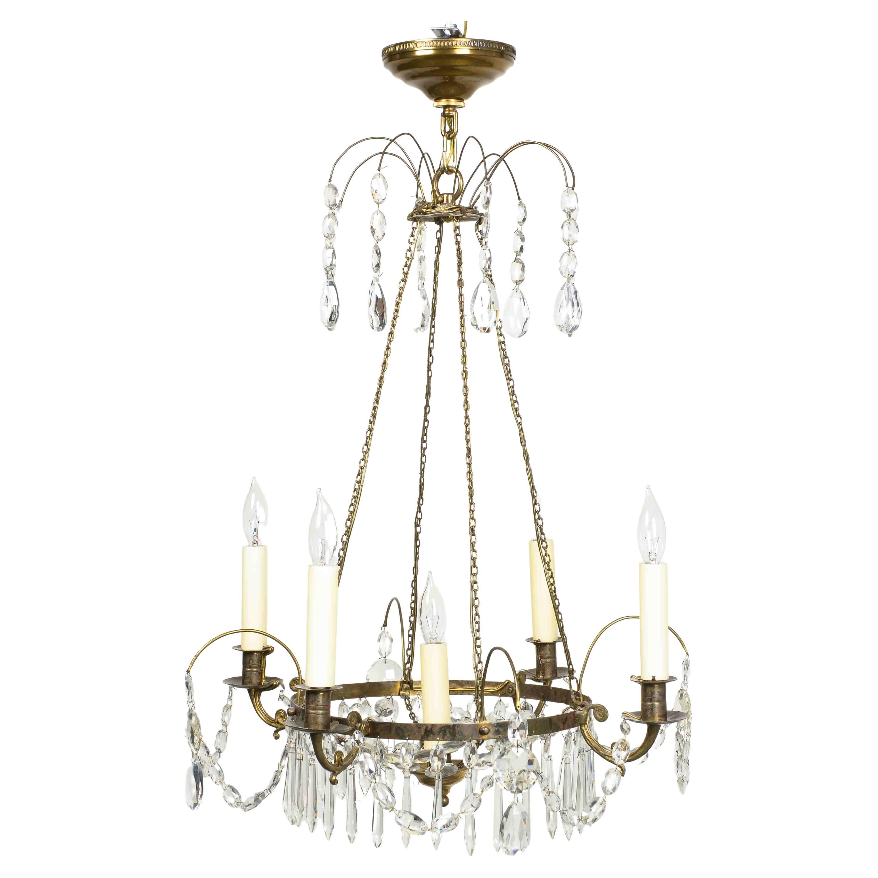 Swedish Empire Cut Crystal and Bronze Five-Light Chandelier For Sale