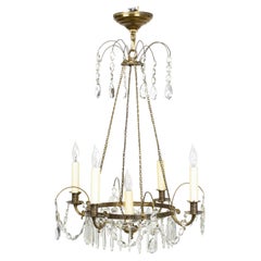 Antique Swedish Empire Cut Crystal and Bronze Five-Light Chandelier