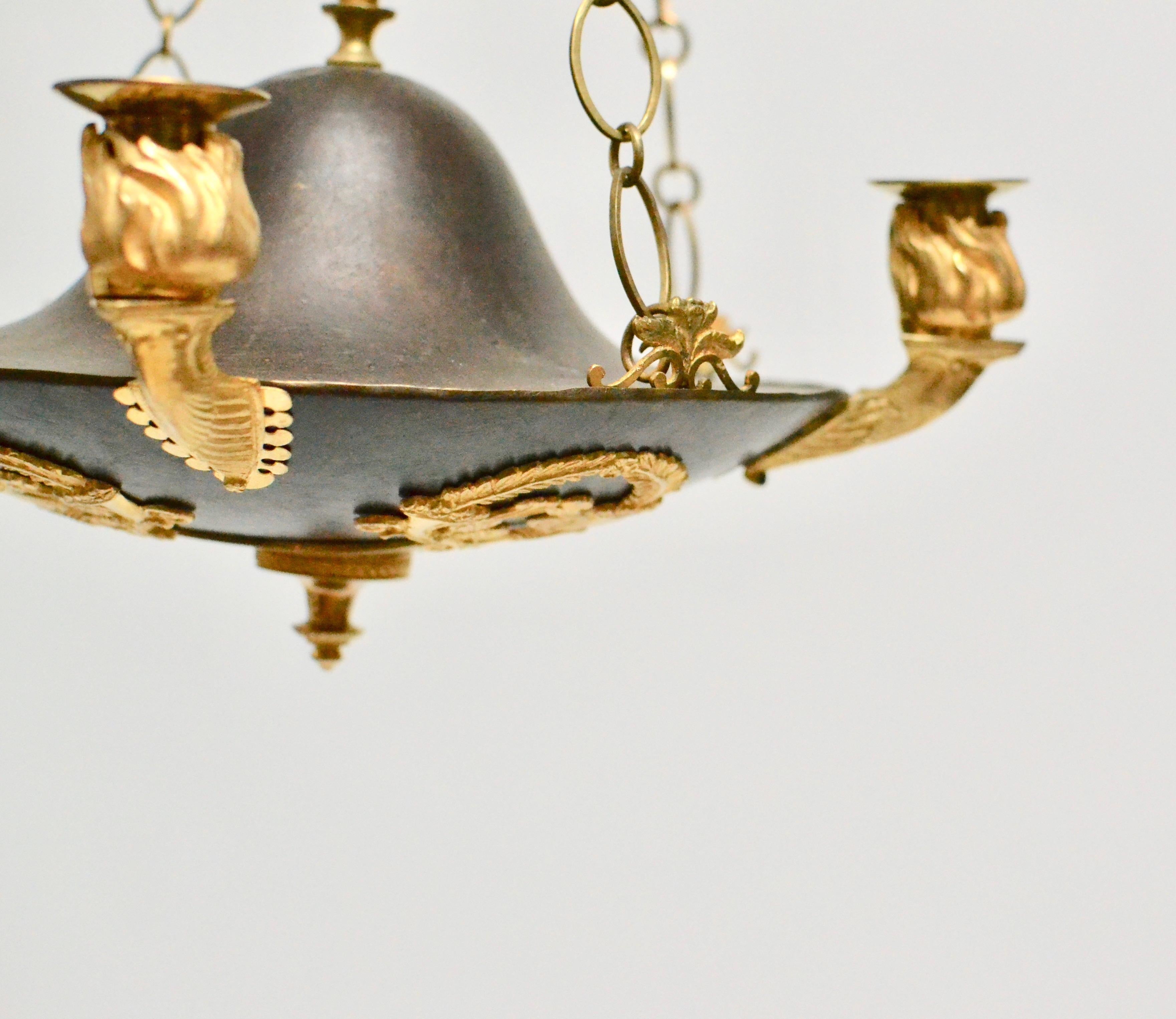 Early 19th Century Swedish Empire Gilt and Patinated Bronze Chandelier, circa 1810