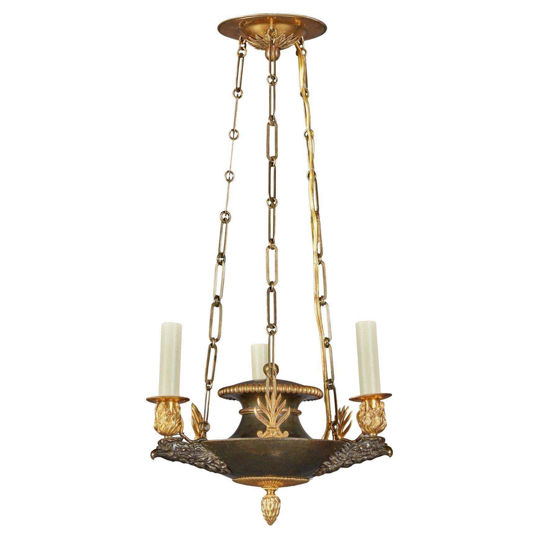 Empire Style Patinated and Gilt Bronze Light Fixture For Sale at 1stDibs