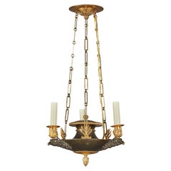 Swedish Empire Gilt and Patinated Bronze Three-Light Hanging Lantern