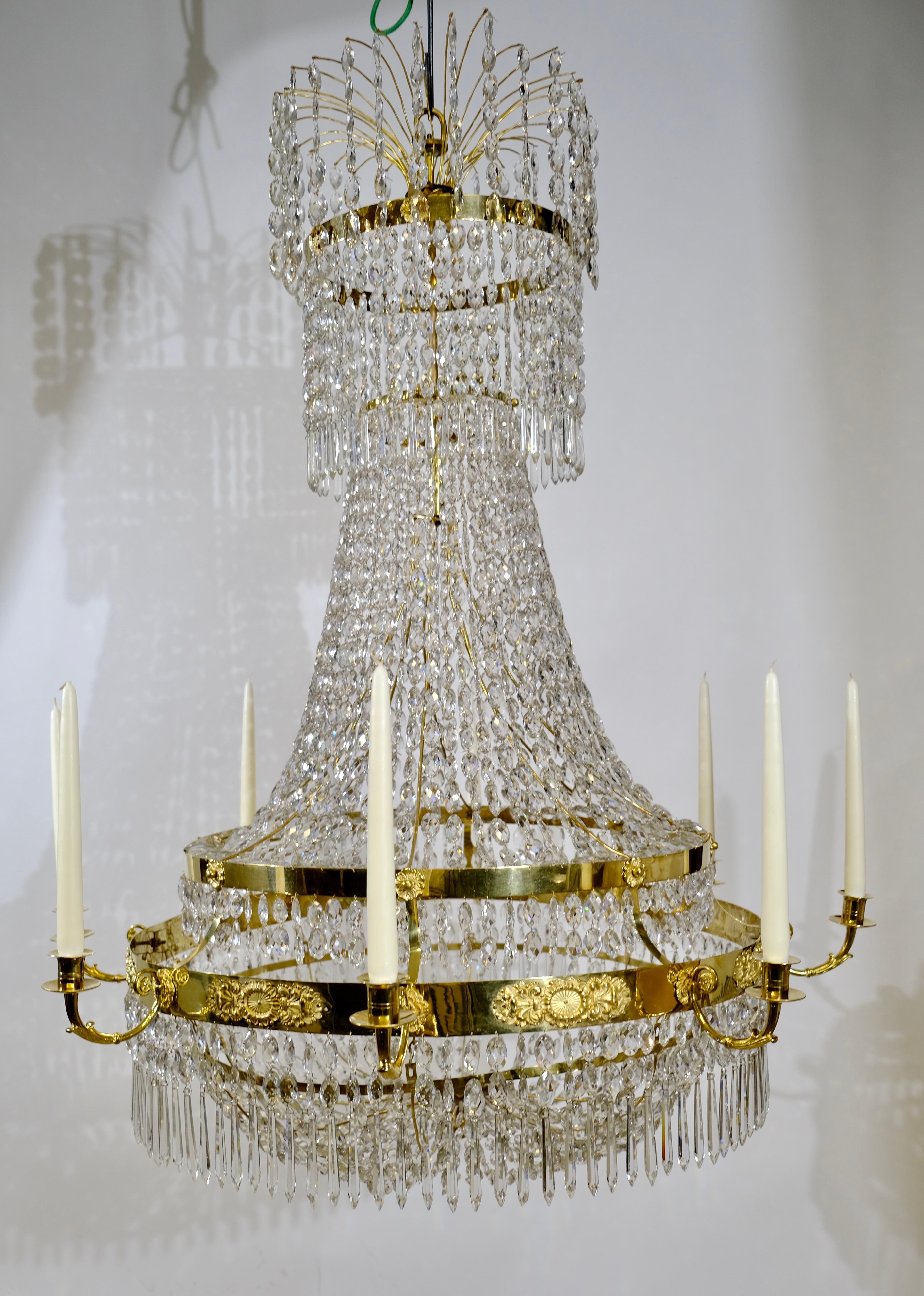 Swedish Antique Empire Gilt Brass and Cut-Glass Chandelier, circa 1820 6