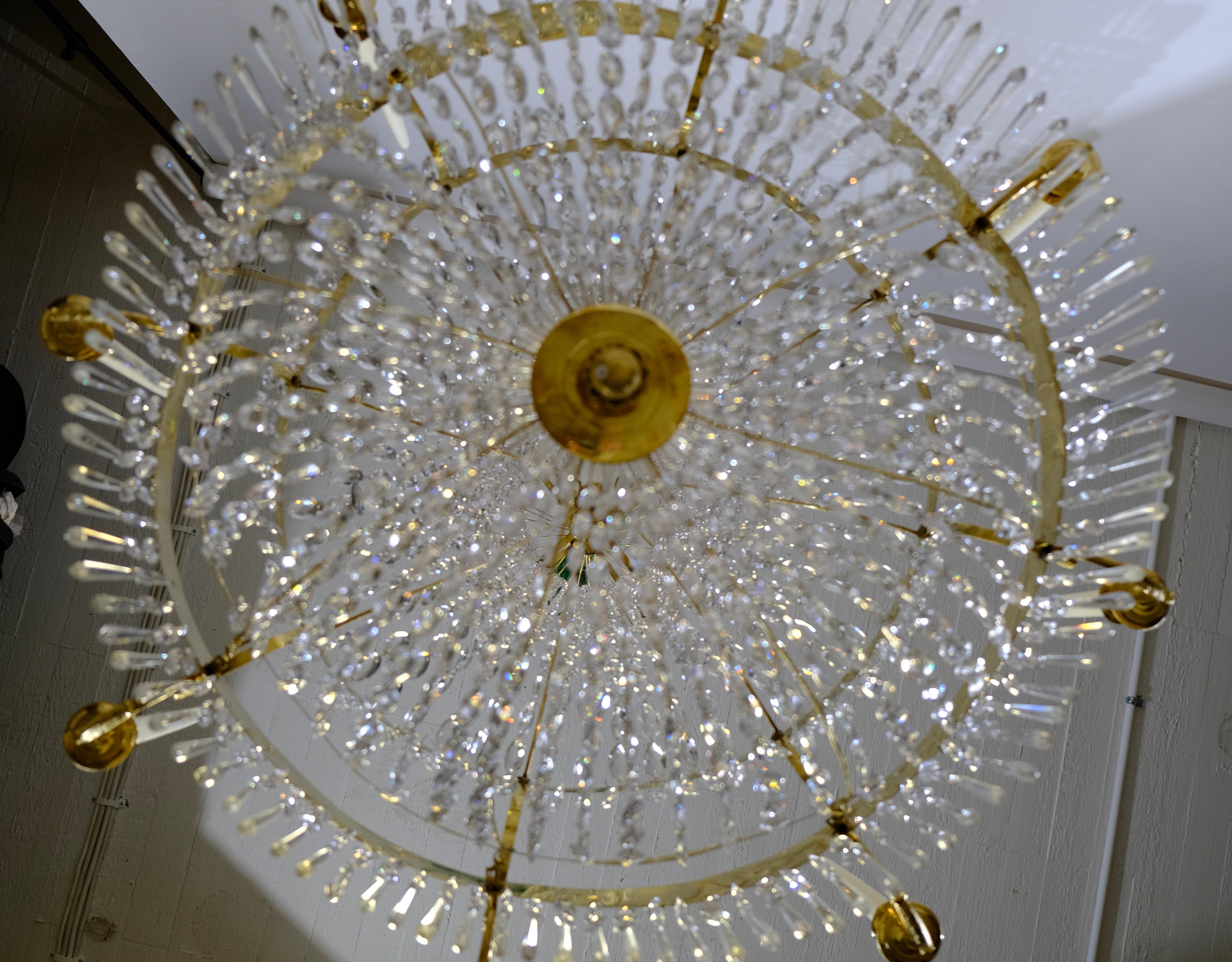 Early 19th Century Swedish Antique Empire Gilt Brass and Cut-Glass Chandelier, circa 1820