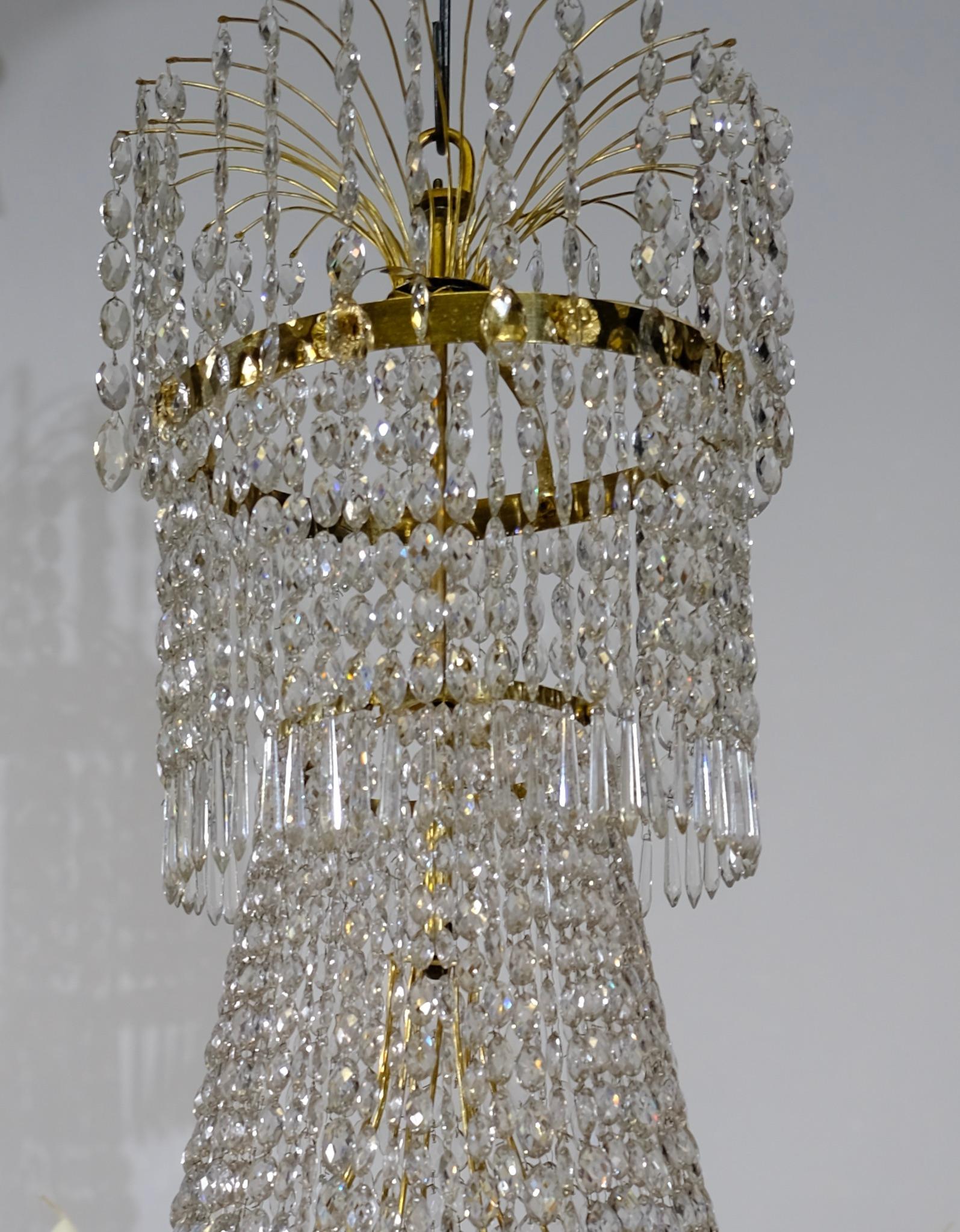 Swedish Antique Empire Gilt Brass and Cut-Glass Chandelier, circa 1820 1