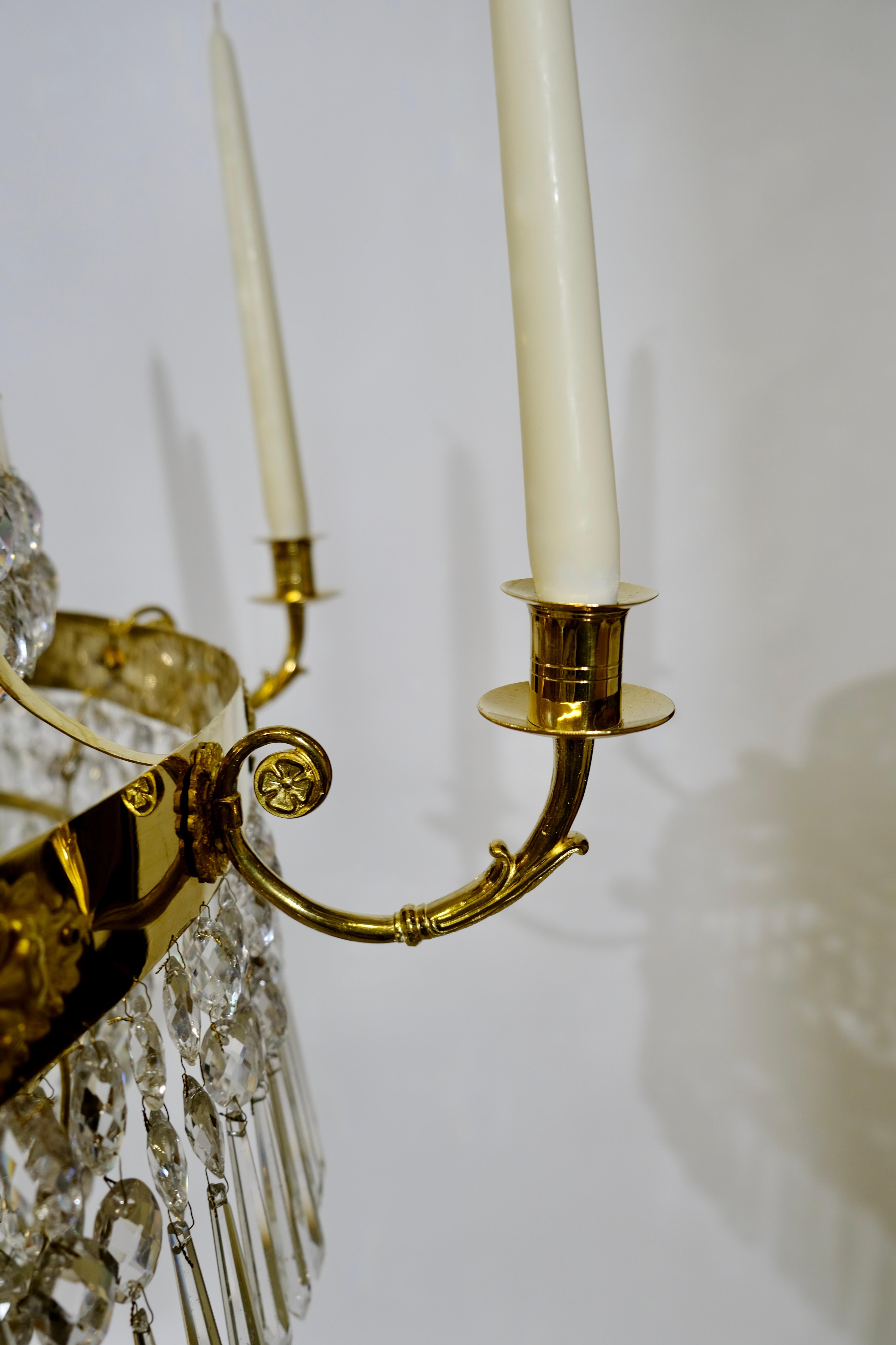 Swedish Antique Empire Gilt Brass and Cut-Glass Chandelier, circa 1820 2