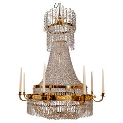 Swedish Antique Empire Gilt Brass and Cut-Glass Chandelier, circa 1820