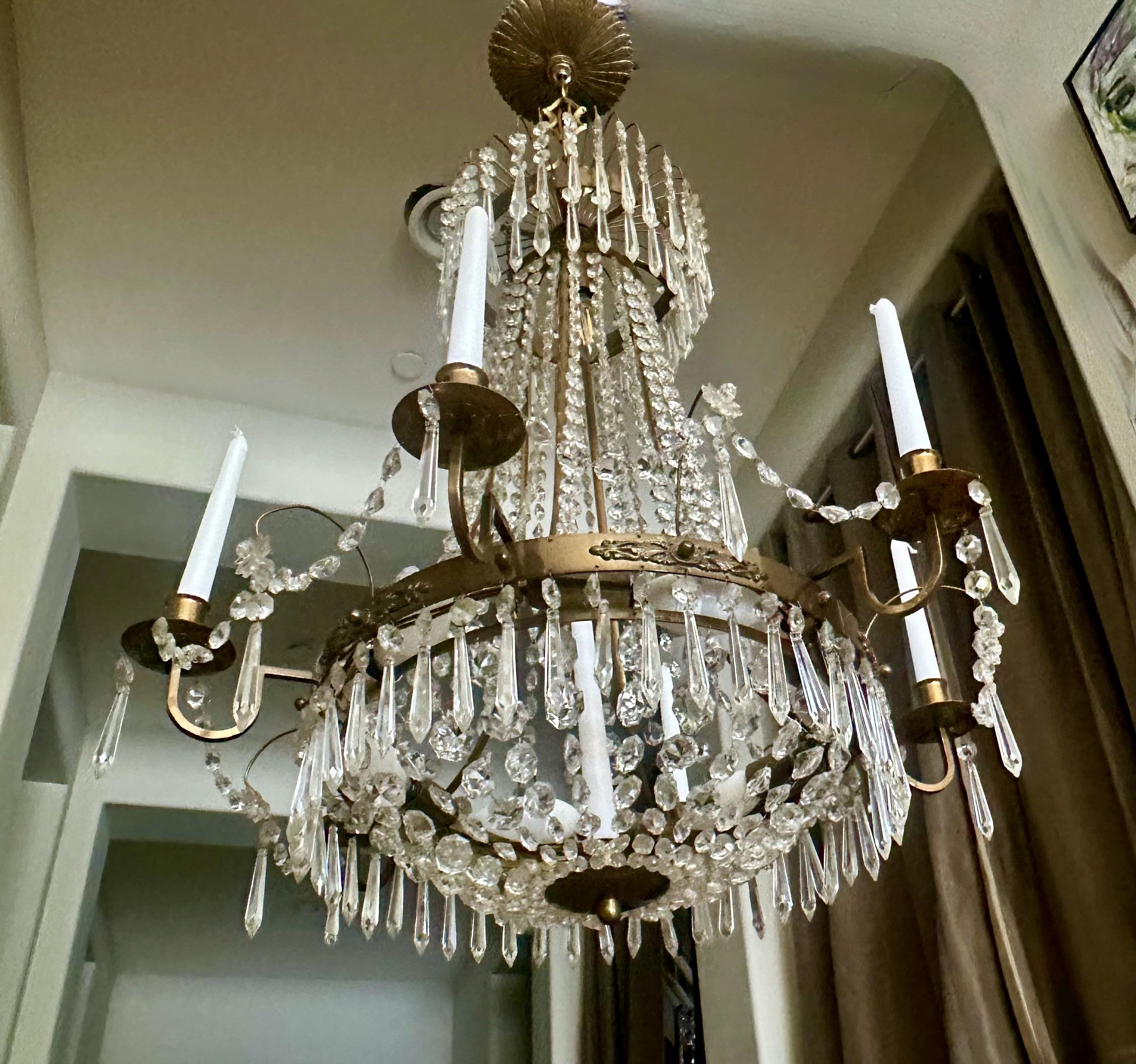 American Swedish Empire Gustavian Style Crystal Chandelier For Sale