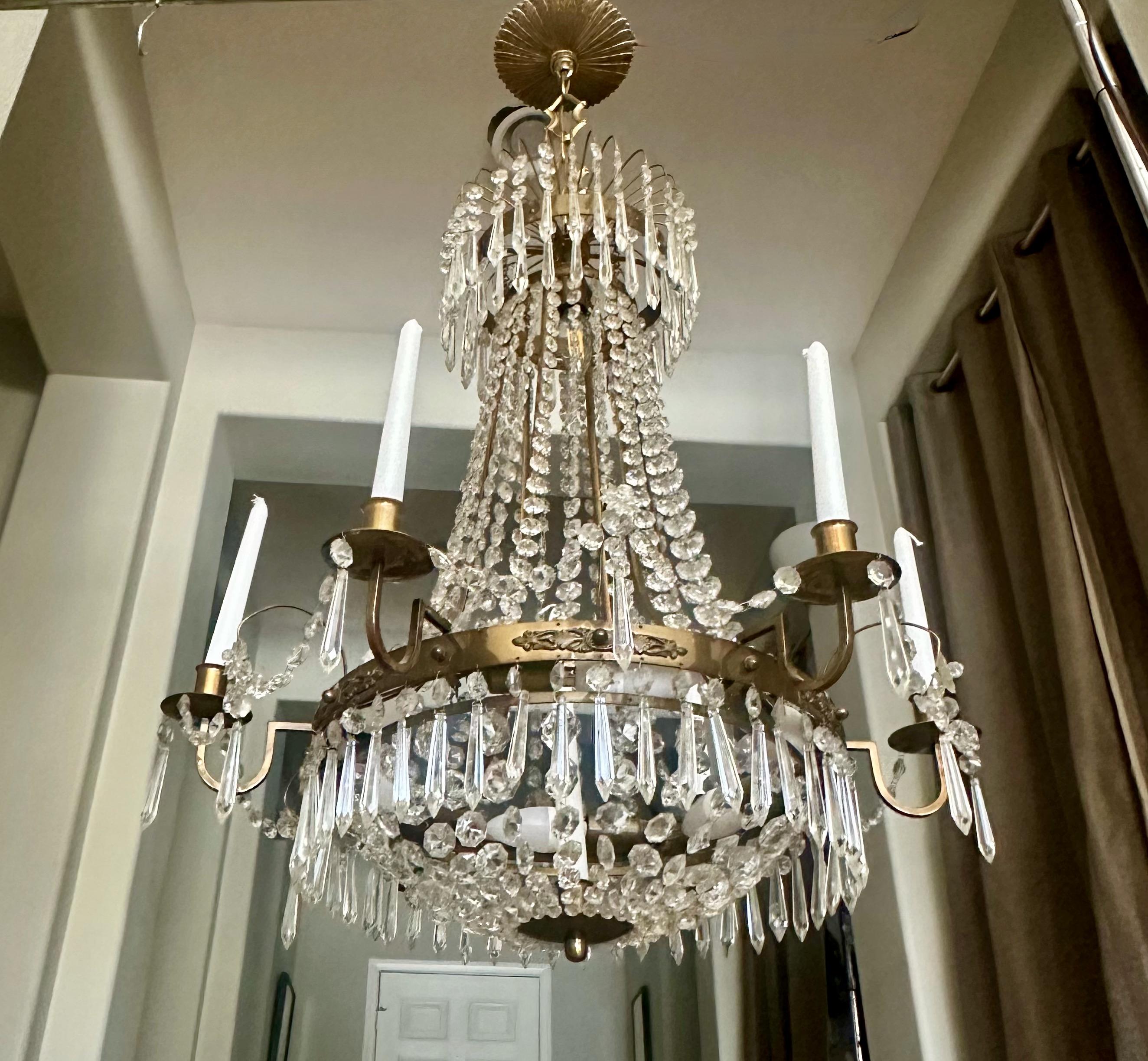 Swedish Empire Gustavian Style Crystal Chandelier In Good Condition For Sale In Palm Springs, CA
