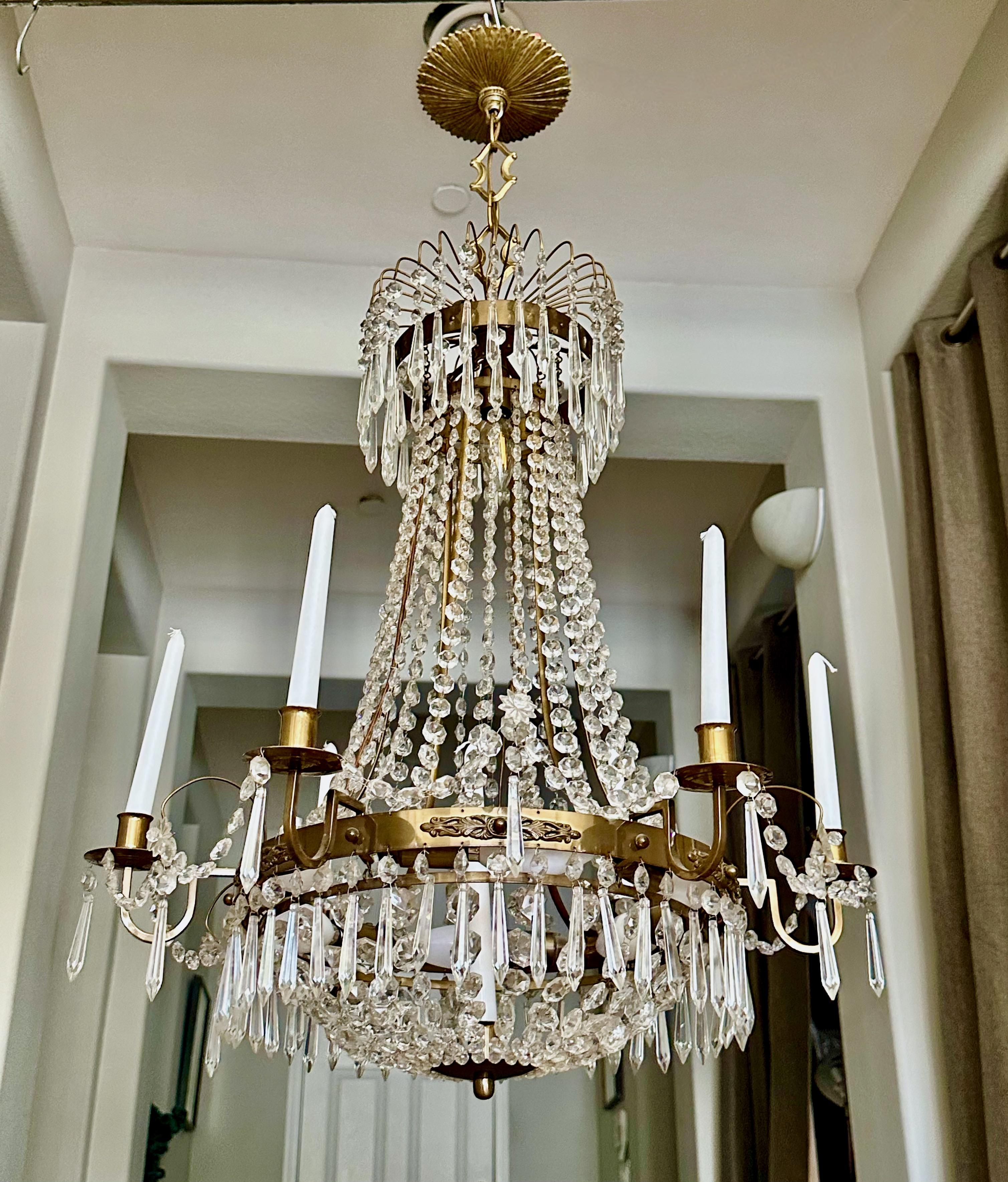 Mid-20th Century Swedish Empire Gustavian Style Crystal Chandelier For Sale