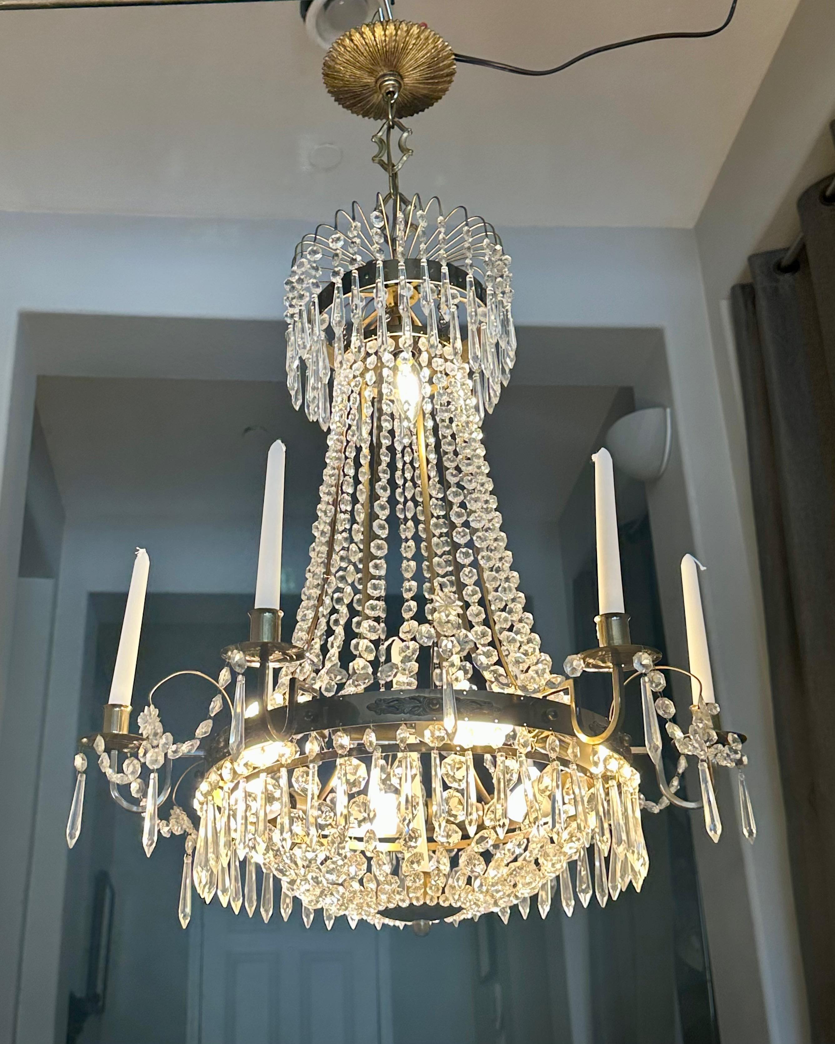 Swedish Empire Gustavian Style Crystal Chandelier For Sale 1