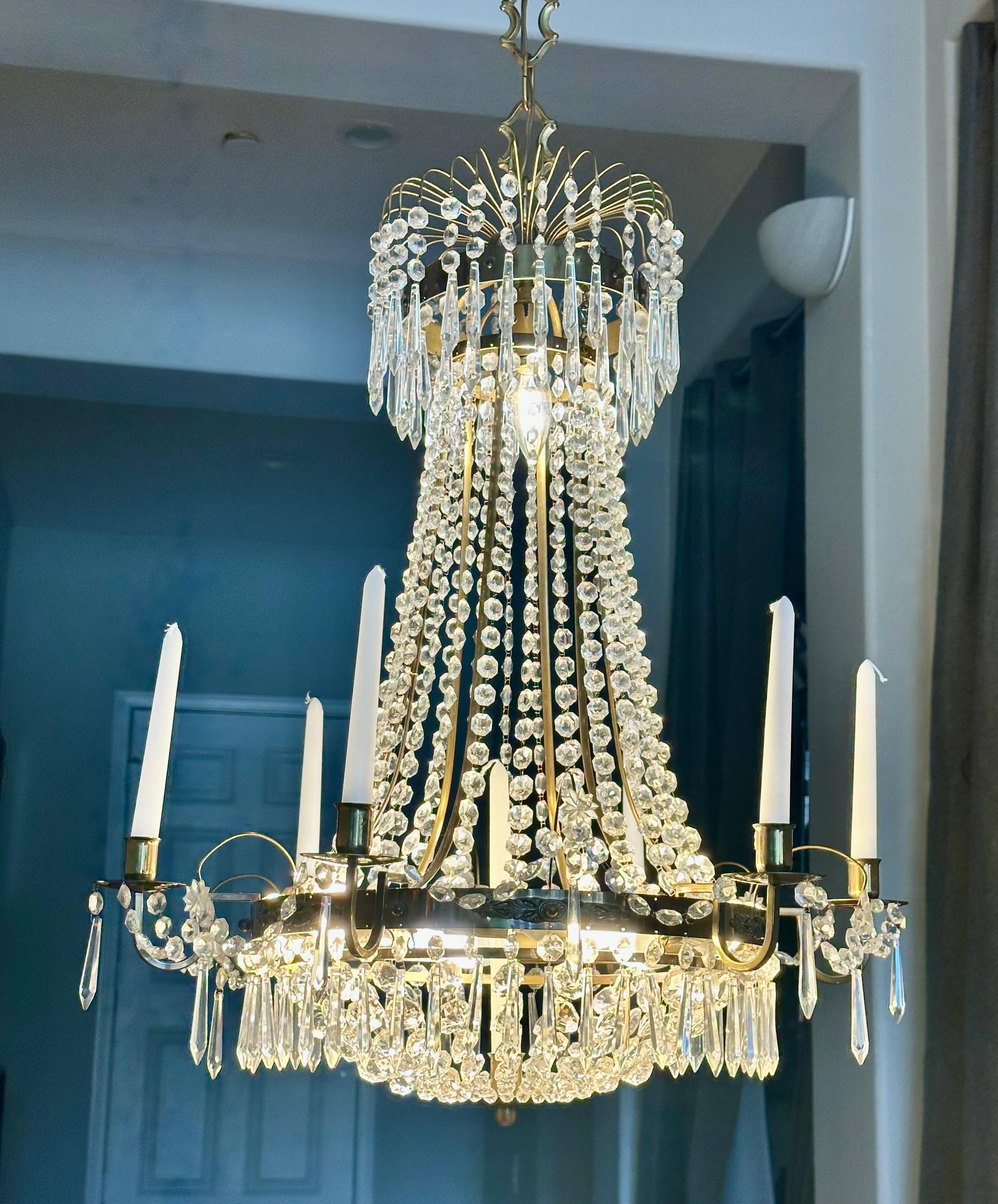 Swedish Empire Gustavian Style Crystal Chandelier For Sale 2