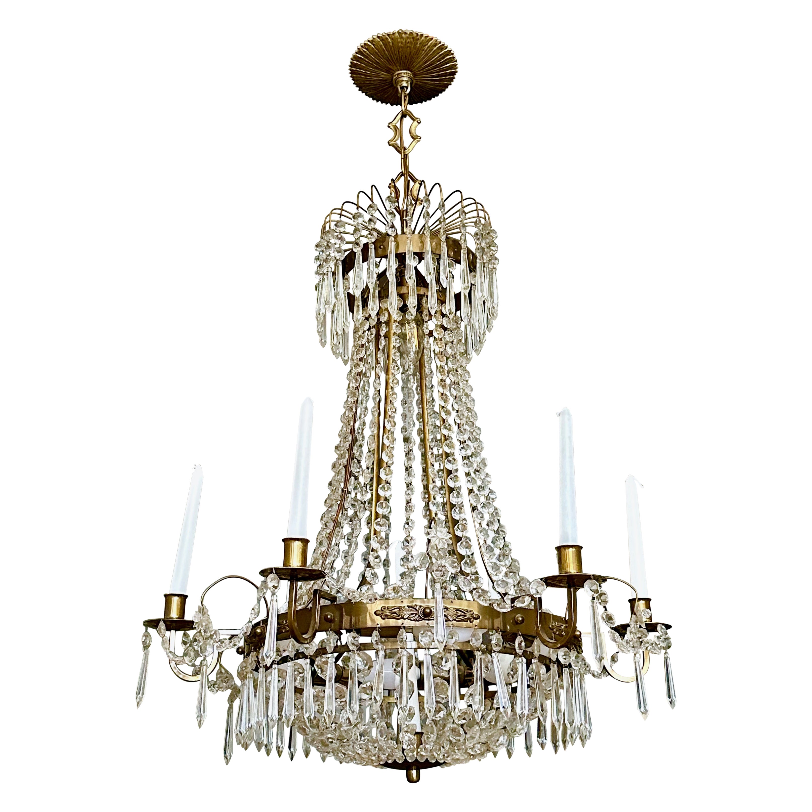 Lampadario di cristallo stile Impero Svedese Gustavo
