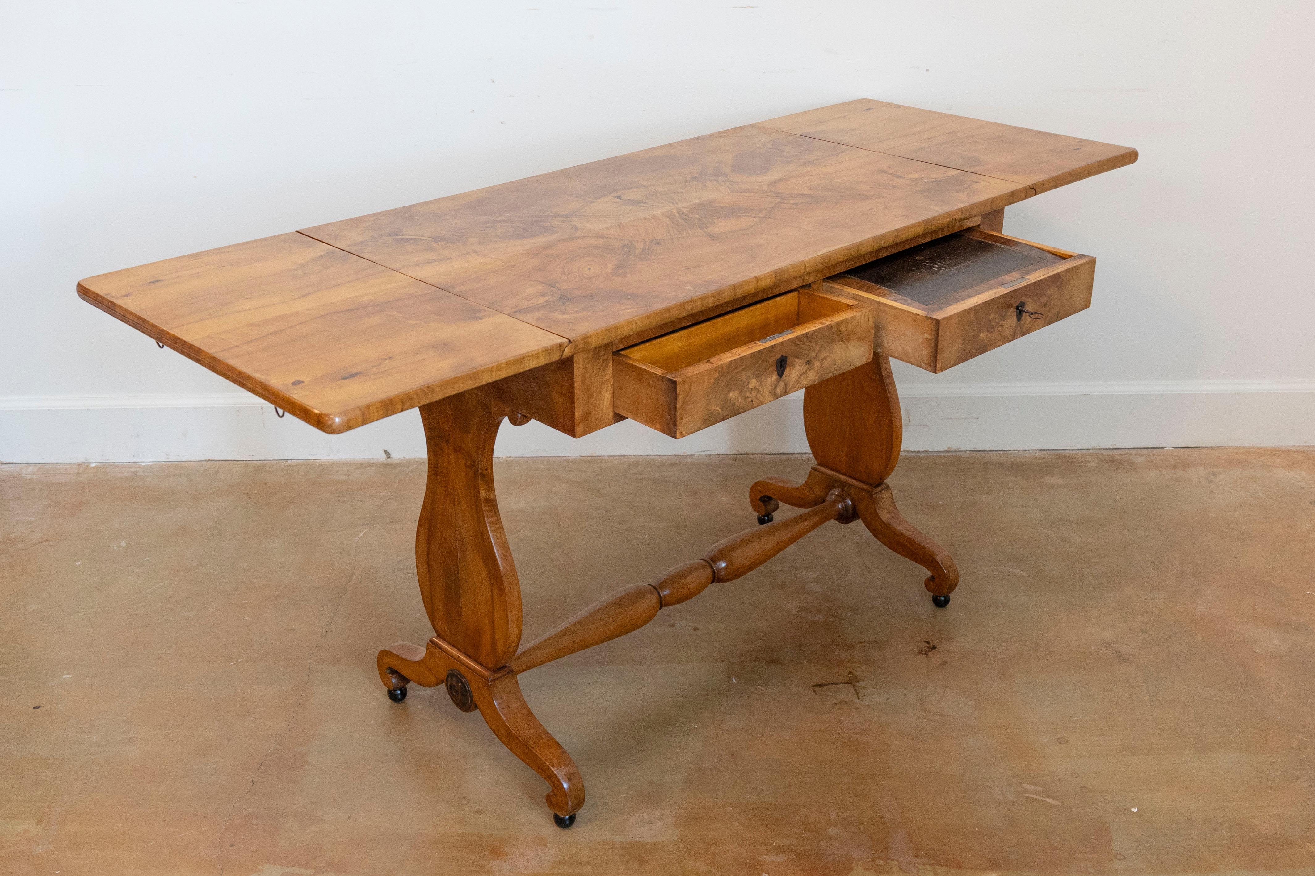 Ebonized Swedish Empire Revival 1870s Birch Sofa Table with Drop Leaves and Carved Legs For Sale
