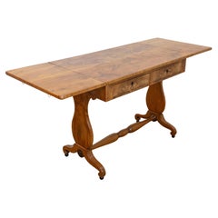 Antique Swedish Empire Revival 1870s Birch Sofa Table with Drop Leaves and Carved Legs