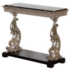 Swedish Empire Silverleafed Dolphin Console Table circa 1820