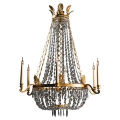 Lampadario a tenda e a cesto in stile Impero svedese con cristalli tagliati