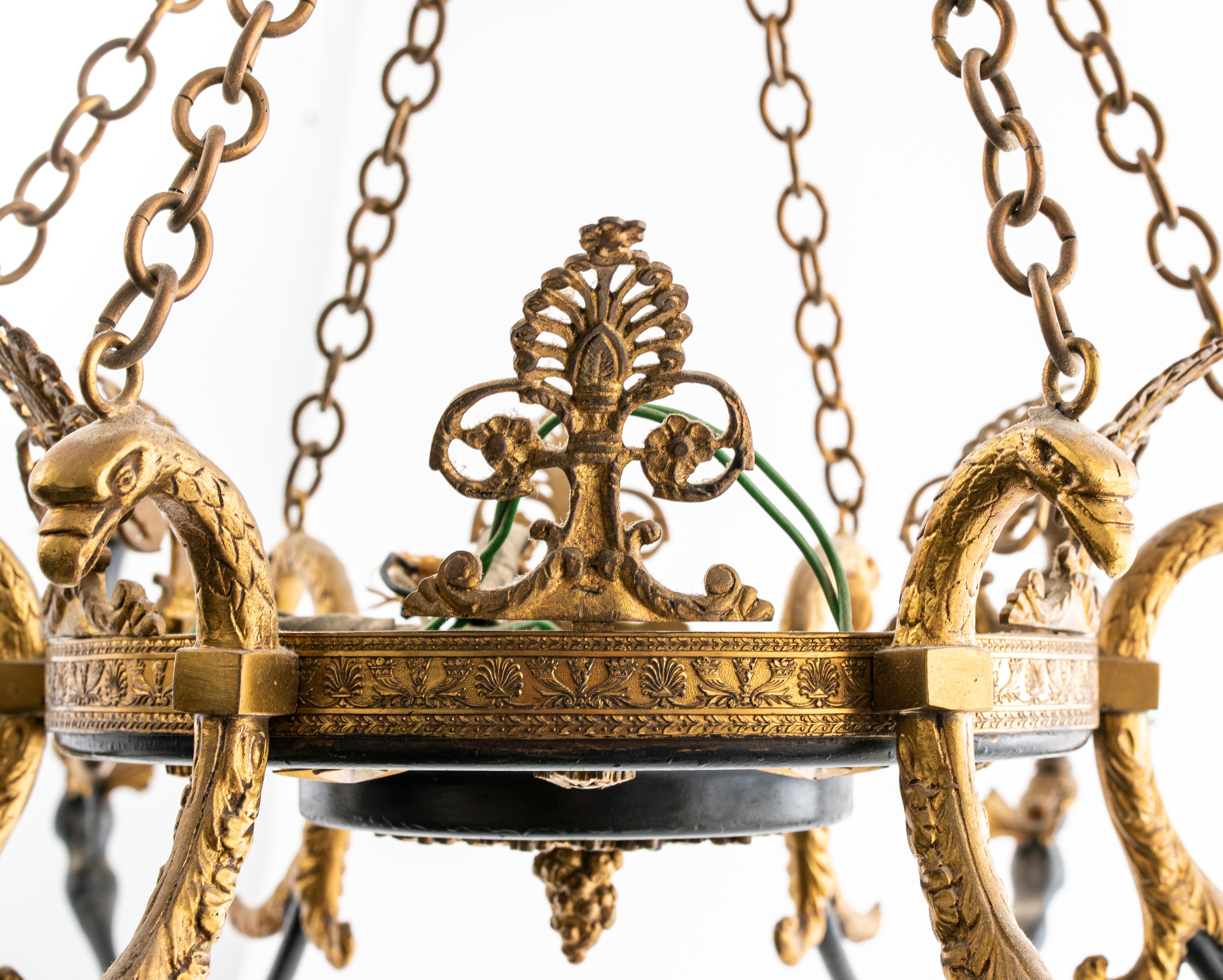 Swedish Empire Style Gilt Bronze Chandelier 3