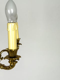 Swedish Empire Style Six-Light Brass and Blue Metal Chandelier