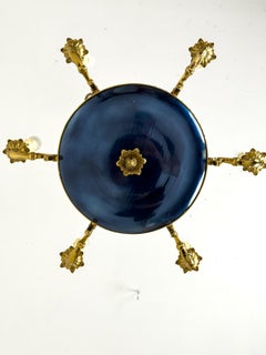 Swedish Empire Style Six-Light Brass and Blue Metal Chandelier