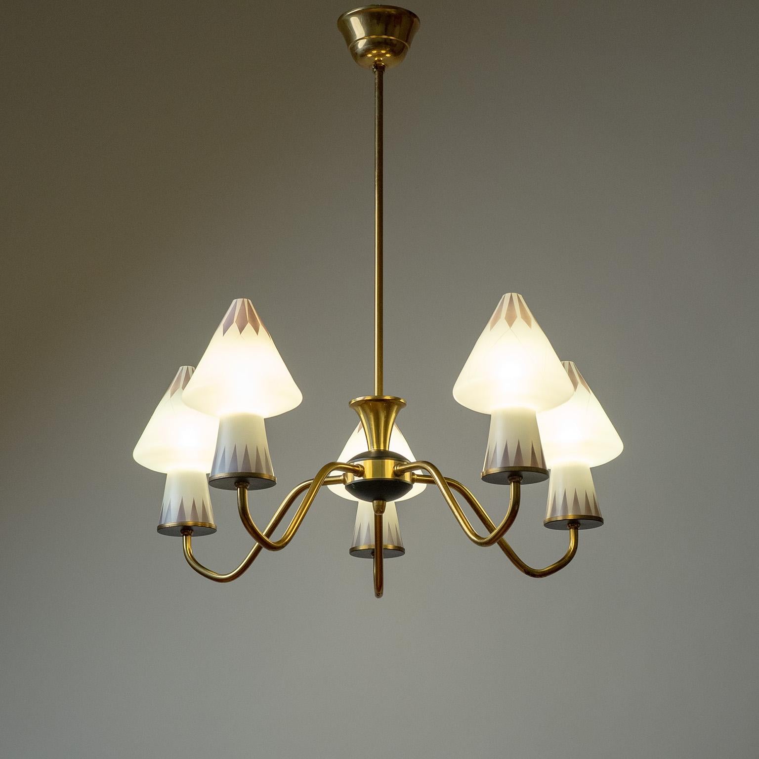 Mid-20th Century Swedish Enameled Glass Chandelier, 1950s For Sale