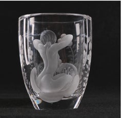 Swedish Engraved Nude Lady Crystal Vase, circa 1920, Signed Lars Kjellander