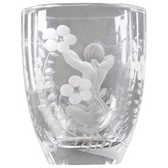 Swedish Engraved Nude Lady Crystal Vase, circa 1920, Signed Lars Kjellander