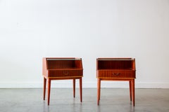 Swedish Etched Glass Petite Nightstands in Mahogany and birch fillet by Bodafors