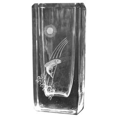 Swedish Etched Leaded Crystal Glass Vase Signed Edenfalk Scruff, A418