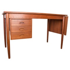 Swedish Extendable Desk in Teak, Sliding Box and Folding Extension 1960