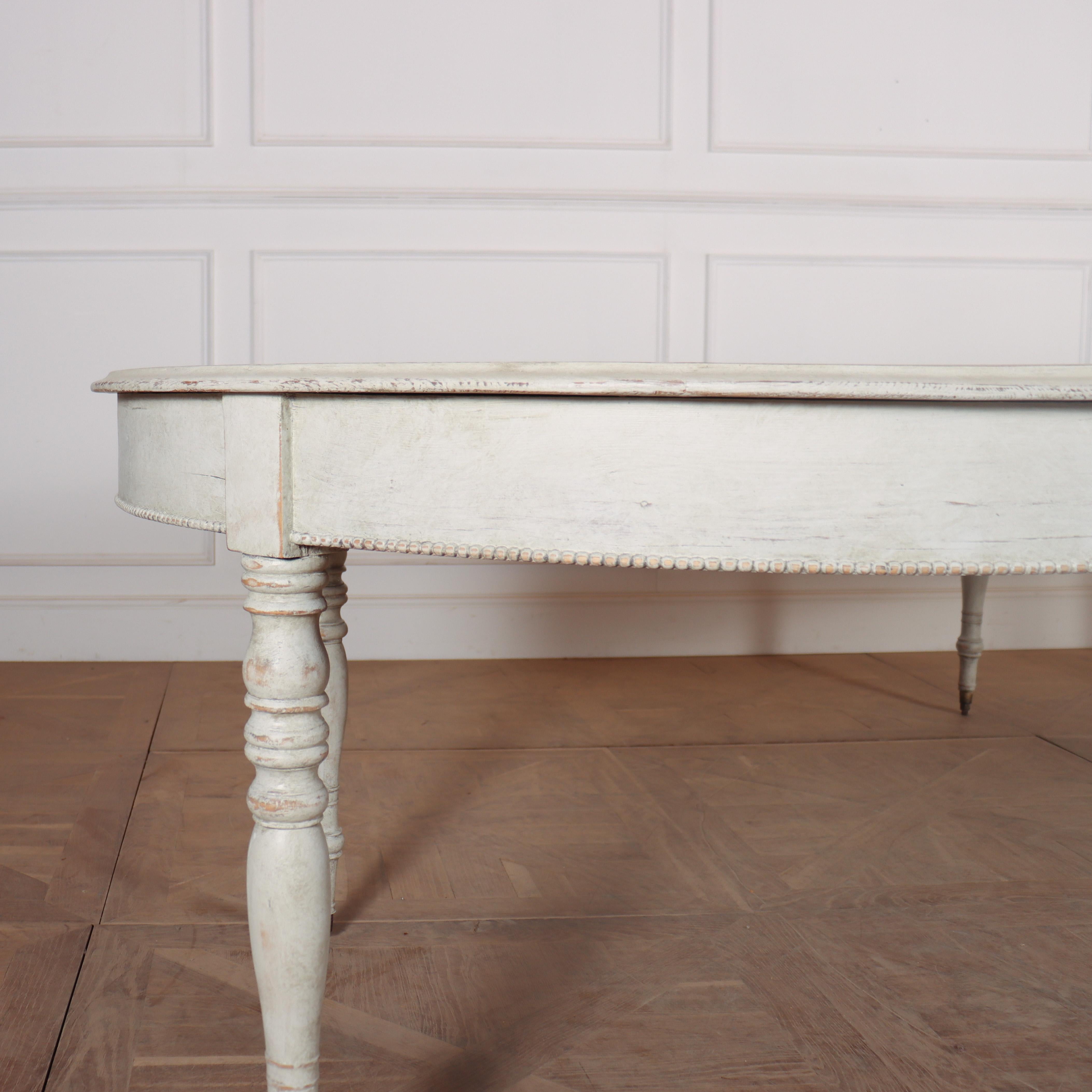 Early 19th C Swedish painted pine extending dining table with three 25.5