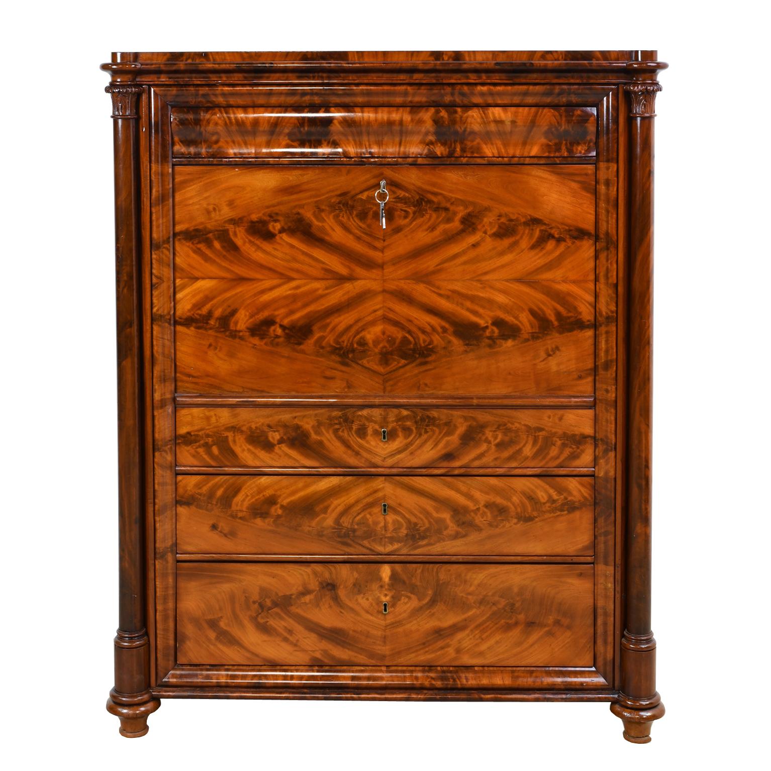 Louis Philippe Swedish Fall-Front Secretary in West Indies Mahogany, circa 1850
