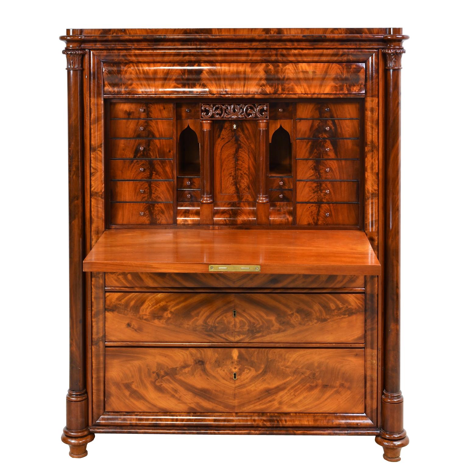 Hand-Crafted Swedish Fall-Front Secretary in West Indies Mahogany, circa 1850