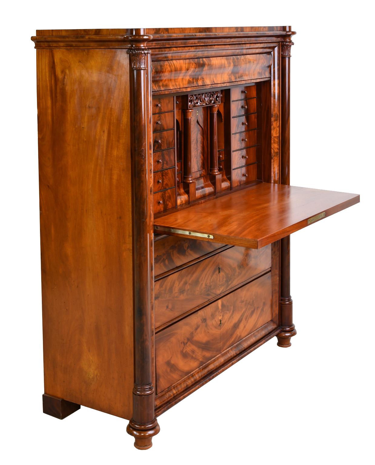 Swedish Fall-Front Secretary in West Indies Mahogany, circa 1850 In Good Condition In Miami, FL